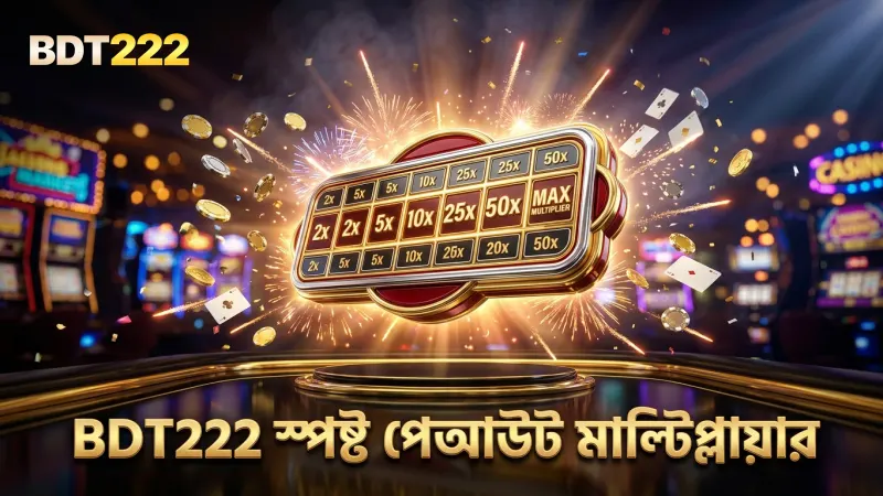 পেআউট মাল্টিপ্লায়ার ও ঝুঁকি স্তর BDT222-তে স্পষ্টভাবে দেখানো।